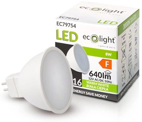 ECOLIGHT LED žiarovka MR16 12V 8W teplá biela