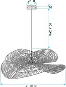 Toolight Toolight, závesné svietidlo BOHO 50cm, 1xE27, APP1737-1CP, prírodná hnedá-čierna, OSW-06060