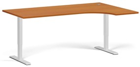 Rohový výškovo nastaviteľný stôl, 180x120 cm, 2 motory, L/P, biela podnož, čerešňa