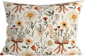 Polybavlnená obliečka na vankúš FLORAL RIBBON POLY 70x90 cm, krémová