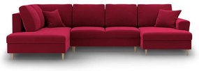 Červená zamatová rozkladacia/s úložným priestorom rohová pohovka (ľavý roh/do "U") Kyoto – Cosmopolitan Design