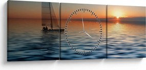 Obraz - Plachetnica na mori (s hodinami) (90x30 cm)