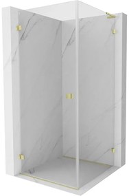 Mexen Lunar-B L sklápací sprchový kút ľavý 80 x 80 cm, číre sklo, zlatá matná, 832L-080-080-55-00-L