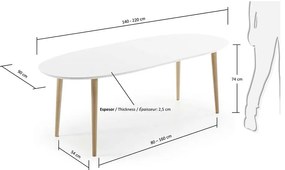 Biely rozkladací jedálenský stôl s bielou doskou 90x140 cm Oqui – Kave Home