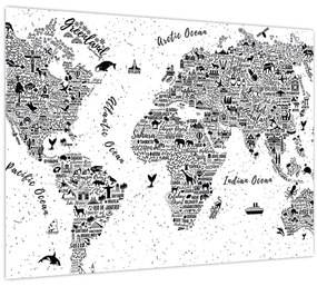 Sklenený obraz - Mapa z piktogramov (70x50 cm)