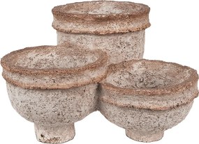 Béžová antik dekorácia tri spojené kvetináče - 27*29*17 cm