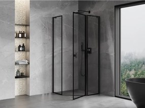 Mexen Mist L, päťuholníkový sprchový kút s krídlovými dverami, 90 x 90 cm, 8mm číre sklo, čierny profil, 8A8L-090-090-70-70-P