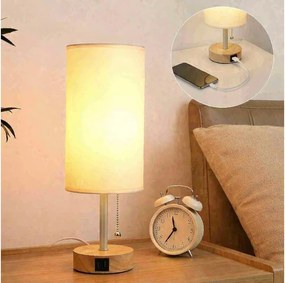 BRILAGI - Stolová lampa s USB portom TABLON 1xE27/25W/230V dub/béžová/krémová