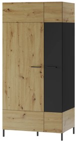 Šatníková skriňa Lorren 70 (dub artisan + čierna matná). Akcia -21%. Vlastná spoľahlivá doprava až k Vám domov. 1068174