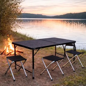 Kempingový skladací stôl so stoličkami – turistický set pre 4 osoby hnedá