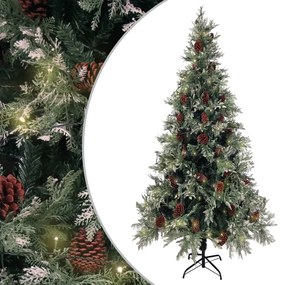 Vianočný stromček s LED a šiškami zeleno-biely 225 cm PVC a PE 3094566