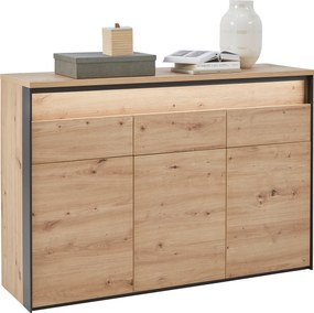 XXXLutz ŠIROKÁ KOMODA, čierna, dub artisan, 130/88/38 cm Voleo - Komody - 000589000514