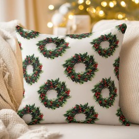 Biante Saténová obliečka na vankúš LUP-508 Vianočné venčeky na bielom 50 x 70 cm