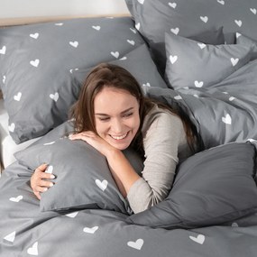 Goldea bavlnené posteľné obliečky - srdiečka na sivom 140 x 200 a 70 x 90 cm