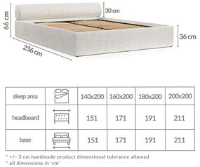 Krémová čalúnená dvojlôžková posteľ s úložným priestorom s roštom 200x200 cm Solvo – Maison de Rêve