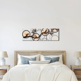Umelecký obraz - Vtáčiky na vetve (s hodinami) (90x30 cm)