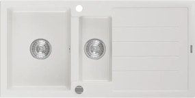 Mexen Andres - granitový drez 100,0x50,0cm, 1,5-komorový, biela, 6515101510-20