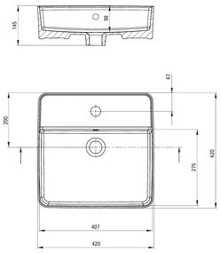 Deante Square, umývadlo na dosku s otvorom na batériu 420x420x120mm, biela lesklá, DEA-CGS_6U4B