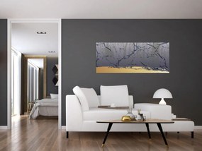 Obraz - Modrá a zlatá abstrakcia N⁰1 (120x50 cm)