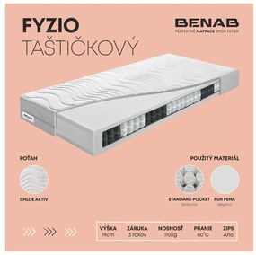 Taštičkový matrac Benab Hefaistos Taštičkový 200x90 cm (T2). Kvalitný matrac slovenskej výroby, ktorý dokonale kopíruje tvar ľudského tela, so zvýšeným ortopedickým efektom, prateľným poťahom a vrstvou z kokosu. 763084