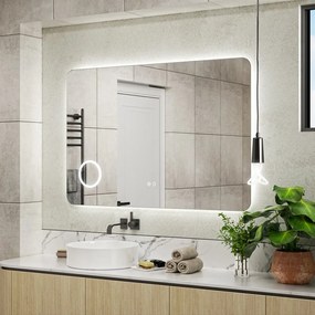 Erga Myra, LED zrkadlo 120x80 cm s kozmetickým zrkadlom 3x zväčšenie, 4598 lm, 3 farby svetla, zadné osvetlenie, ERG-V01-MYRA-1280-00