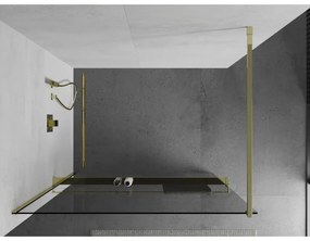 Mexen Kioto, sprchová zástena Walk-In Walk-in 115 x 200 cm, 8mm číre sklo, zlatý lesklý profil + vešiak na uteráky s poličkou, 800-115-121-50-00