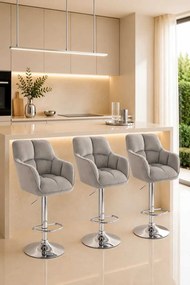 LuxuryForm DESIGN Barová stolička AMALFI VELUR na striebornom tanieri - svetlosivá