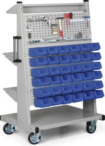 Pojazdný dielenský stojan na náradie a boxy, perforovaná stena, 3 police, prázdny