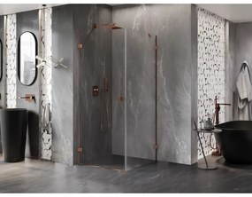 Mexen Lunar-B, výklopný sprchový kút ľavý 80 x 80 cm, 8mm číre sklo, profil ružové zlato, 832-080-080-60-00-L