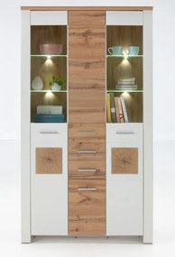 Široká vitrína s osvetlením Matera,starý dub/biela