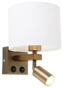 Nástenná lampa bronzová s lampou na čítanie a tienidlom 18 cm biela - Brescia