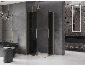 Mexen Velar Duo, sprchový kút s posuvnými dverami 100 x 90 cm, 8mm šedé sklo, zlatá matná, 871-100-090-42-55