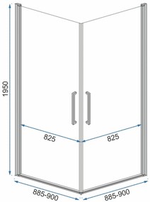 Rea Rubik Black Mat, sprchový kút s 2-krídlovými dverami 80 (dvere) x 80 (dvere) cm, 6mm číre sklo, čierny profil, REA-K9230