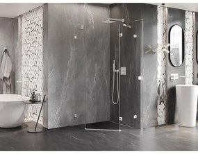 Mexen Lunar, pravý výklopný päťuholníkový sprchový kút 90 x 90 cm, 8mm číre sklo, biely profil, 831-090P-090L-20-00-P