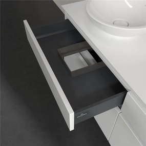 VILLEROY &amp; BOCH Legato závesná skrinka pod dve umývadlá na dosku, 4 zásuvky, 1400 x 500 x 550 mm, Glossy White, B59200DH