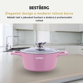 BestBerg BBN-1014P 14-dielna prémiová súprava riadu s nepriľnavým mramorovým povrchom / ružová