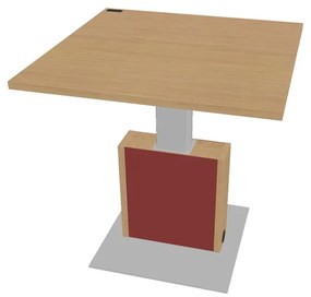 Výškovo nastaviteľný rokovací stôl Verno+ S 120 x 120 cm, dub svetlý / červená