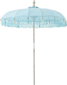 Modrý slnečník so drevenou tyčou a strapcami Bobbi Blue - ∅ 200*260 cm
