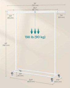 Stojan na šaty s kolieskami, nosnosť 100 kg, biely
