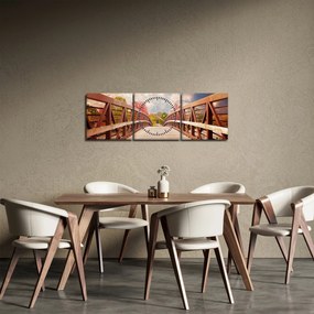 Obraz - drevený most (s hodinami) (90x30 cm)
