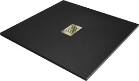 Mexen Hugo, štvorcová sprchová vanička SMC 100 x 100 cm, čierna, zlatá krytka, 42701010-G
