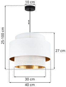 Závesné svietidlo Asti, 1x PVC/biele textilné tienidlo, (fi 40cm), g/c, b