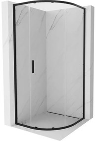 Mexen Exo, štvrťkruhový sprchovací kút s posuvnými dverami 70 x 70 cm, 6mm číre sklo, čierny profil, 8131-070-070-70-00