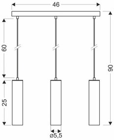 Candellux Čierny závesný luster Tubo pre žiarovku 3x GU10 33-79091