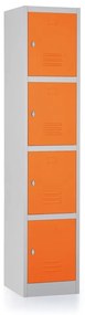 Kovová šatníková skrinka - 4 boxy, 38 x 45 x 185 cm, otočný zámok, oranžová - ral 2004
