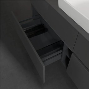VILLEROY &amp; BOCH Collaro závesná skrinka pod umývadlo na dosku (umývadlo v strede), 4 zásuvky, s LED osvetlením, 1600 x 500 x 548 mm, Glossy Grey, C025B0FP