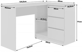 Rohový písací stôl pravý 124 x 85 x 77 cm AKORD CLP - dub craft