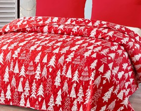 Červený prehoz na posteľ CHRISTMAS TREES Rozmer: 220 x 240 cm