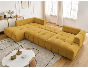 Rozkladacia/s úložným priestorom rohová pohovka v horčicovej farbe (ľavý roh/do tvaru "U") Fuji – Bobochic Paris