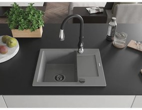 Mexen Enzo, 1-komorový granitový drez 576x465x174 mm a drezová batéria Savita, šedá, 6506-71-672601-70-B